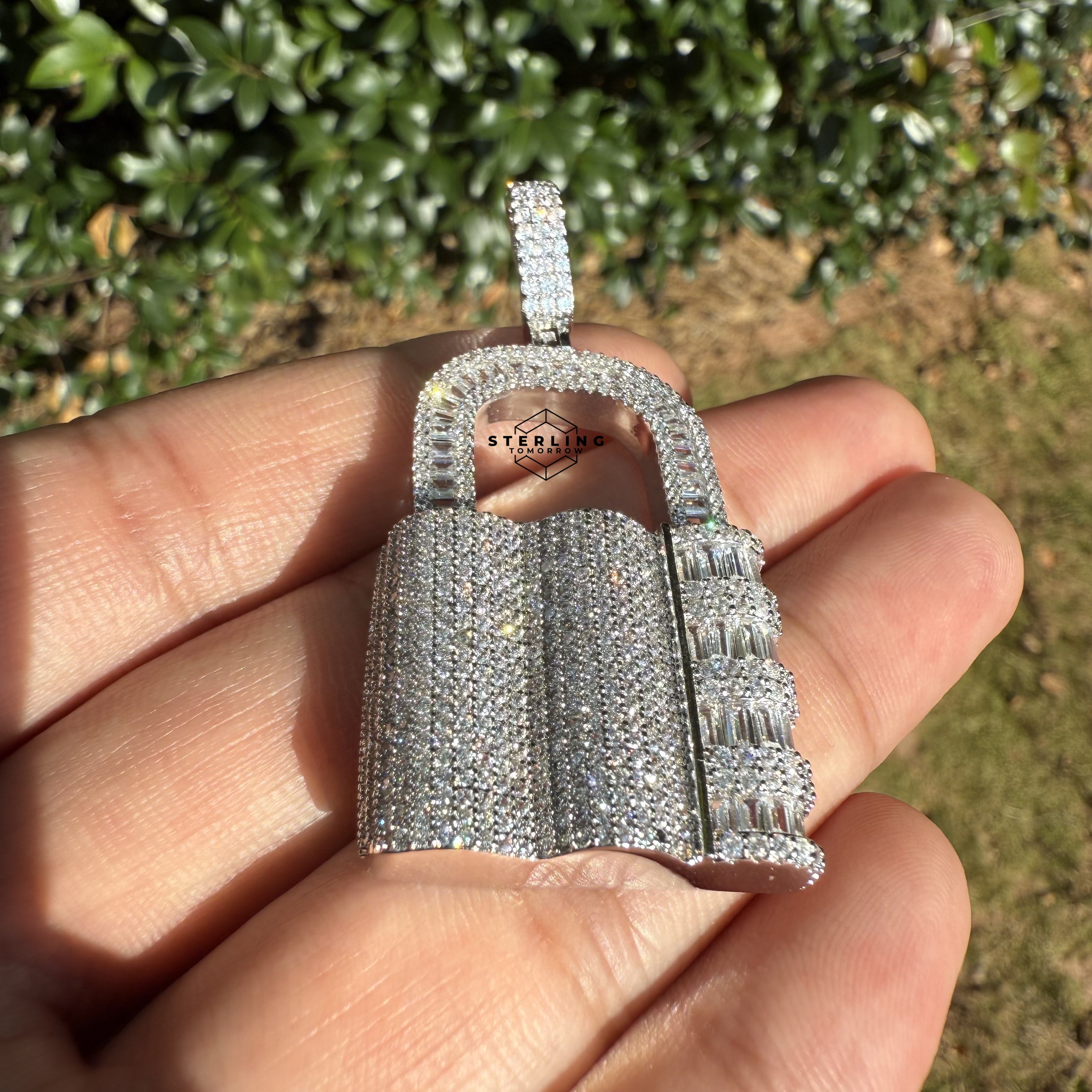 Lock Iced Out Pendant Silver Tone