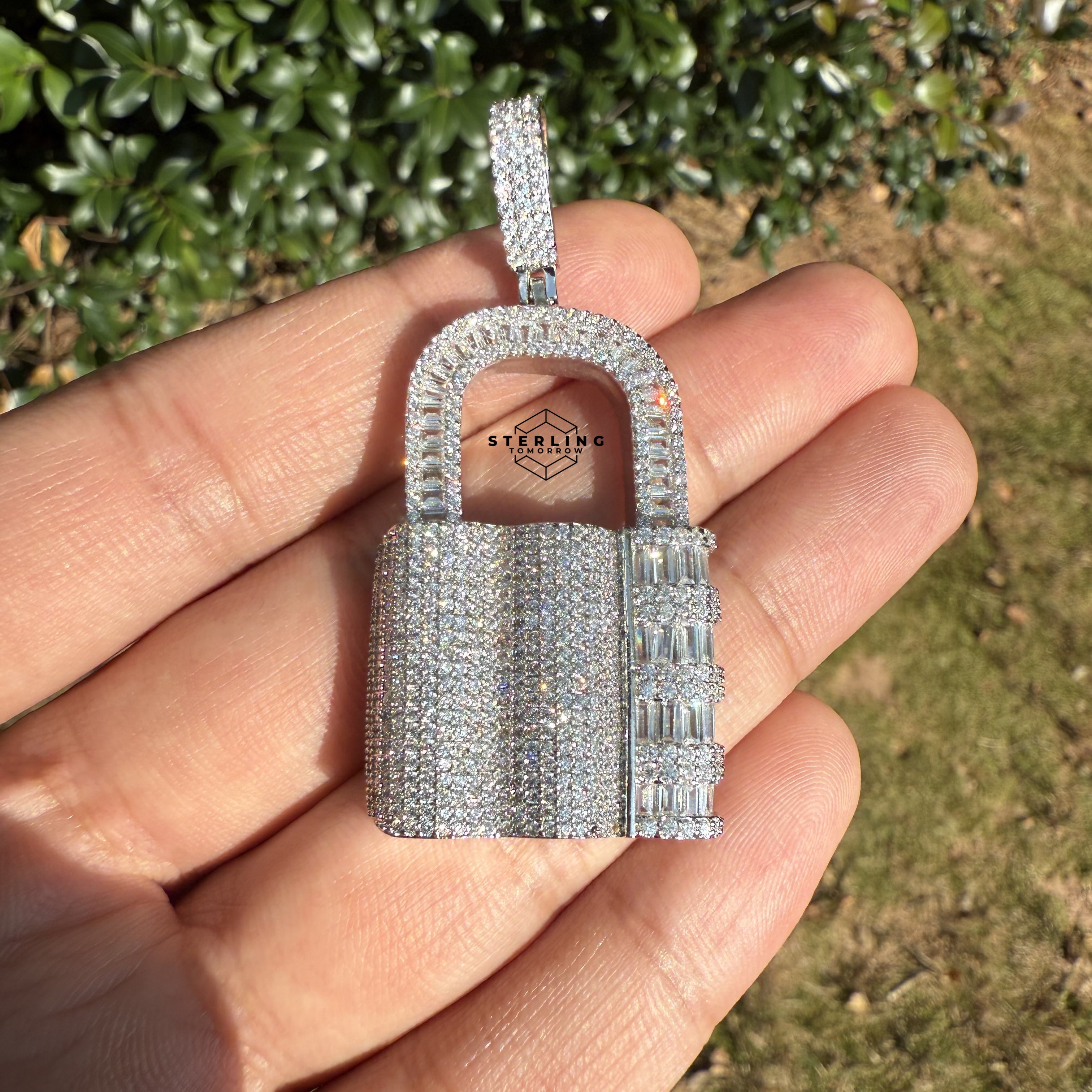Lock Iced Out Pendant Silver Tone