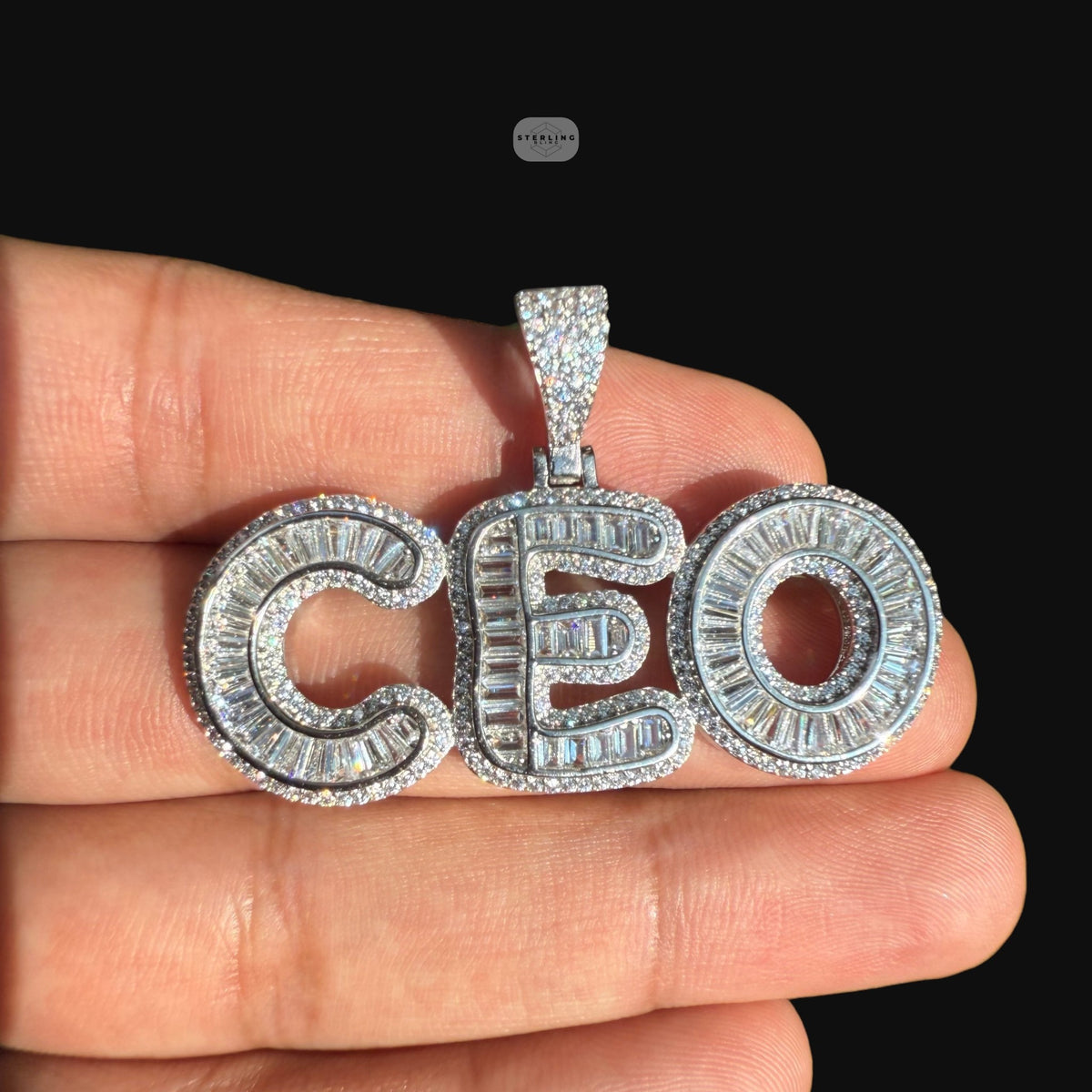 Moissanite CEO Baguette Pendant w/Rope Chain