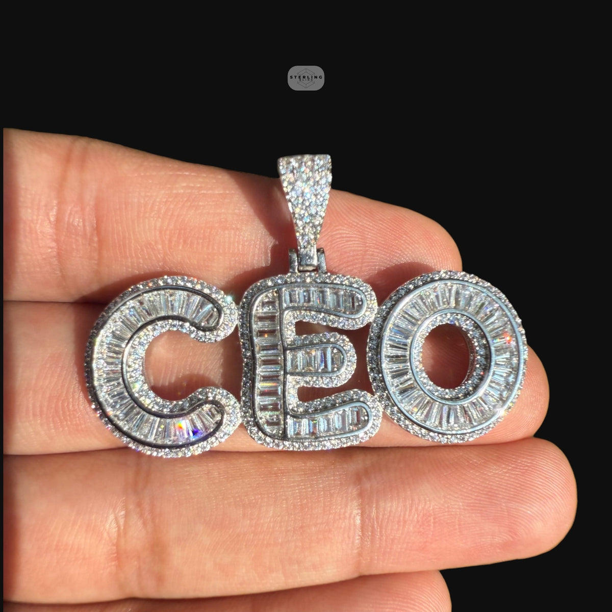 Moissanite CEO Baguette Pendant w/Rope Chain