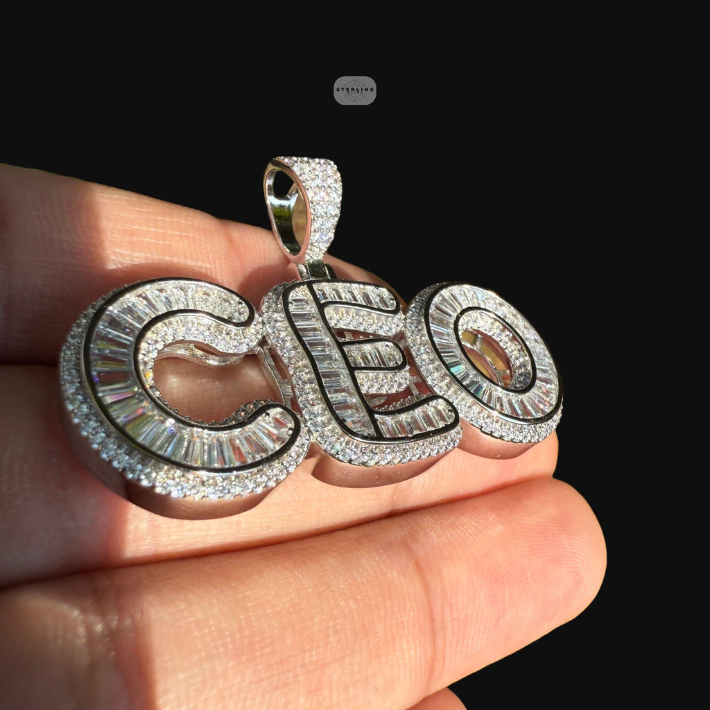 Moissanite CEO Baguette Pendant w/Rope Chain