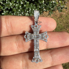 Cross Flared Baguette Cross Silver Tone Iced Out Pendant