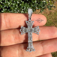 Cross Flared Baguette Cross Silver Tone Iced Out Pendant