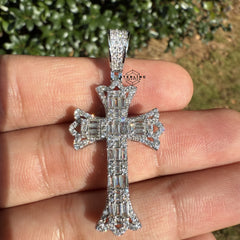 Cross Flared Baguette Cross Silver Tone Iced Out Pendant