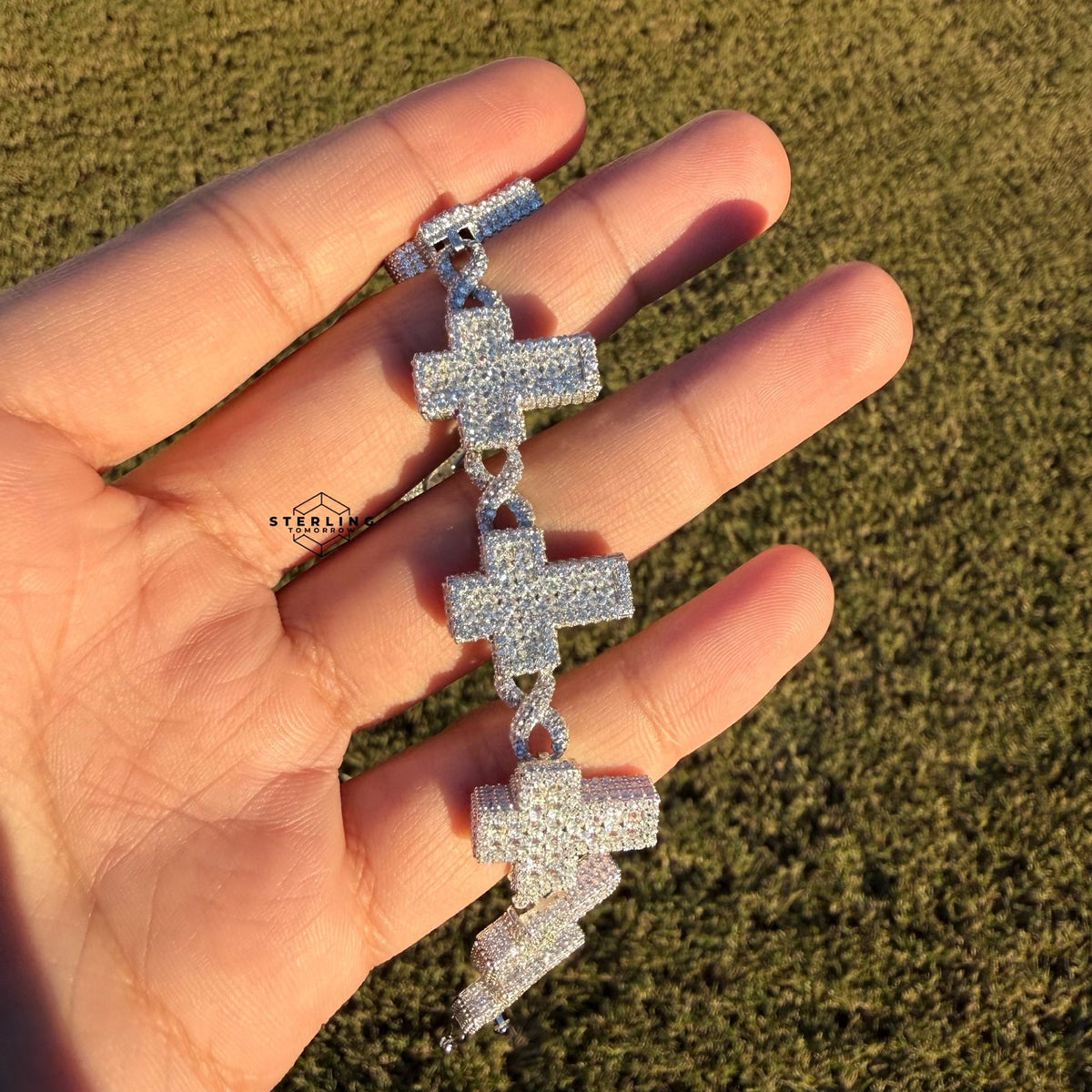 Cross Infinity 925 Sterling Silver CZ 20mm 8" Bracelet