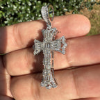 Cross Flared Baguette Cross Silver Tone Iced Out Pendant