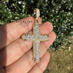 Cross Princess Cut Gold Tone Iced Out Pendant