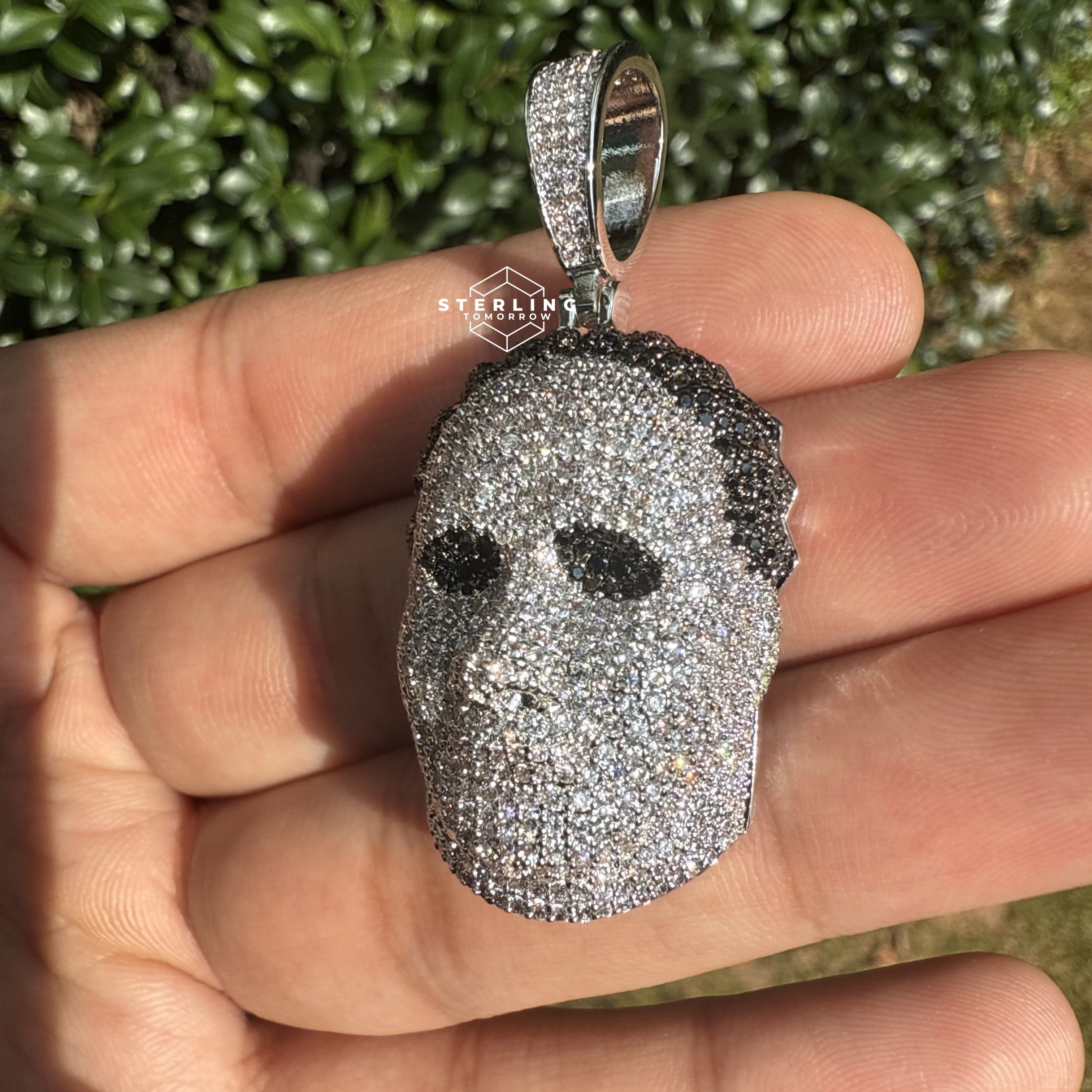 White Gold Mask Iced Out Horror Pendant