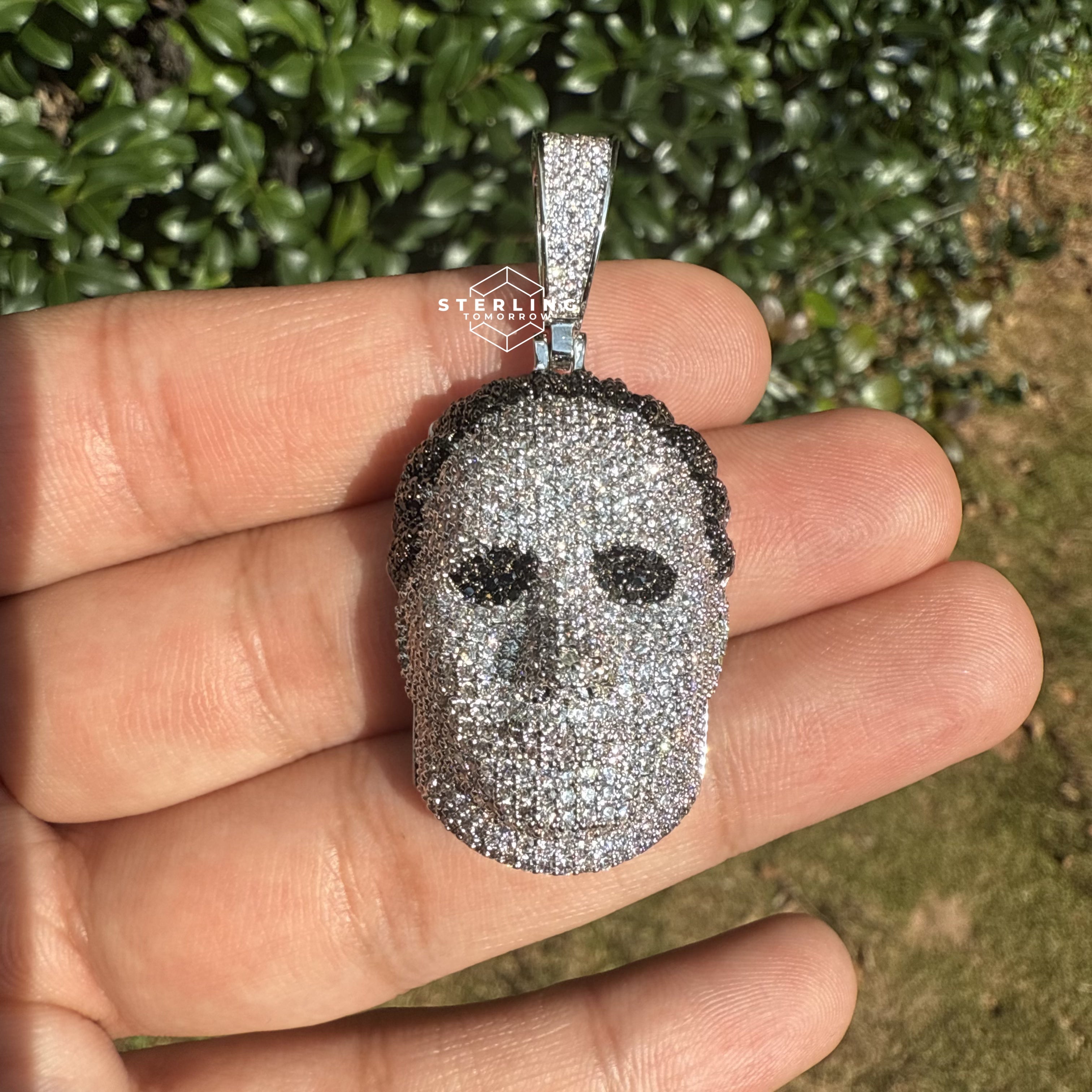 White Gold Mask Iced Out Horror Pendant