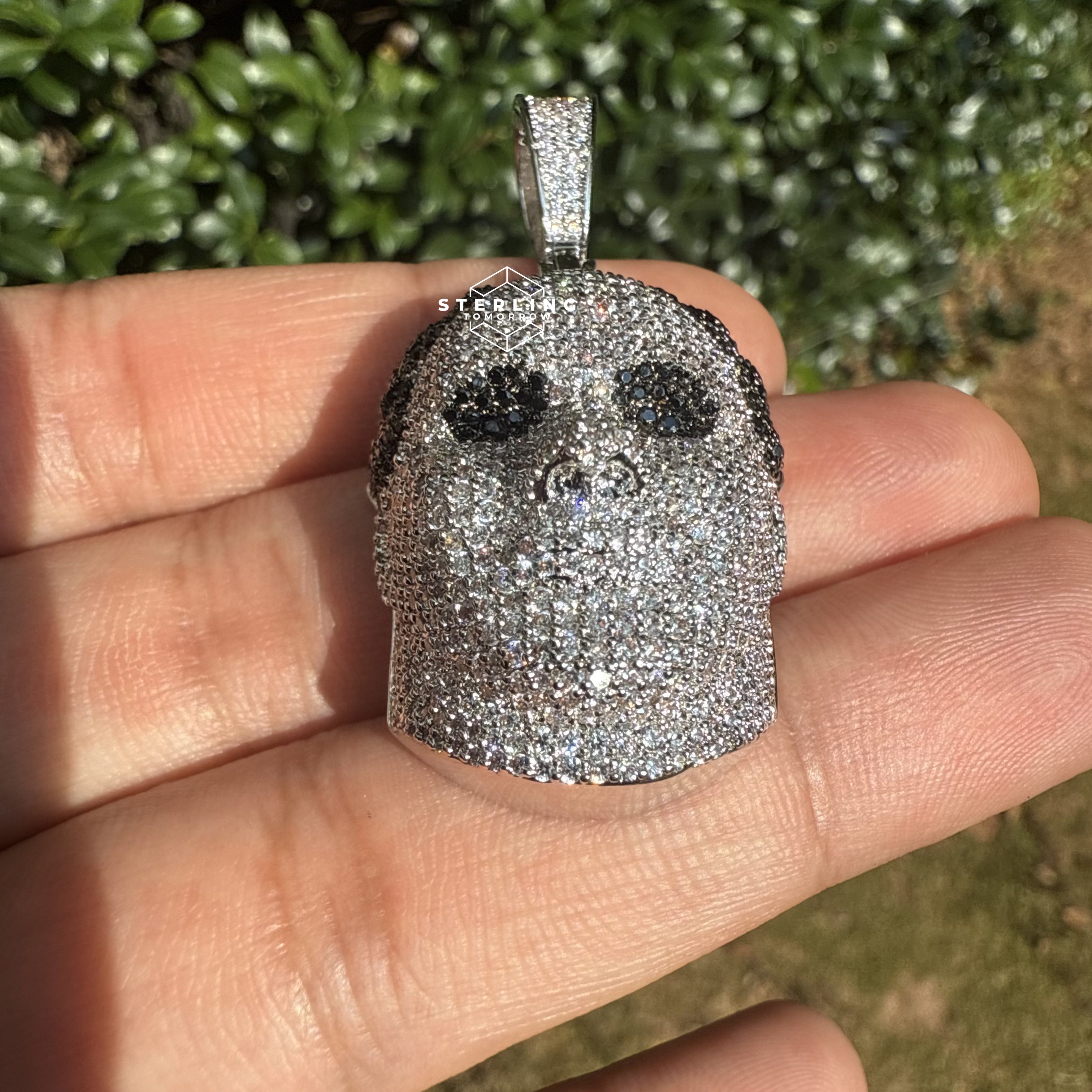 White Gold Mask Iced Out Horror Pendant