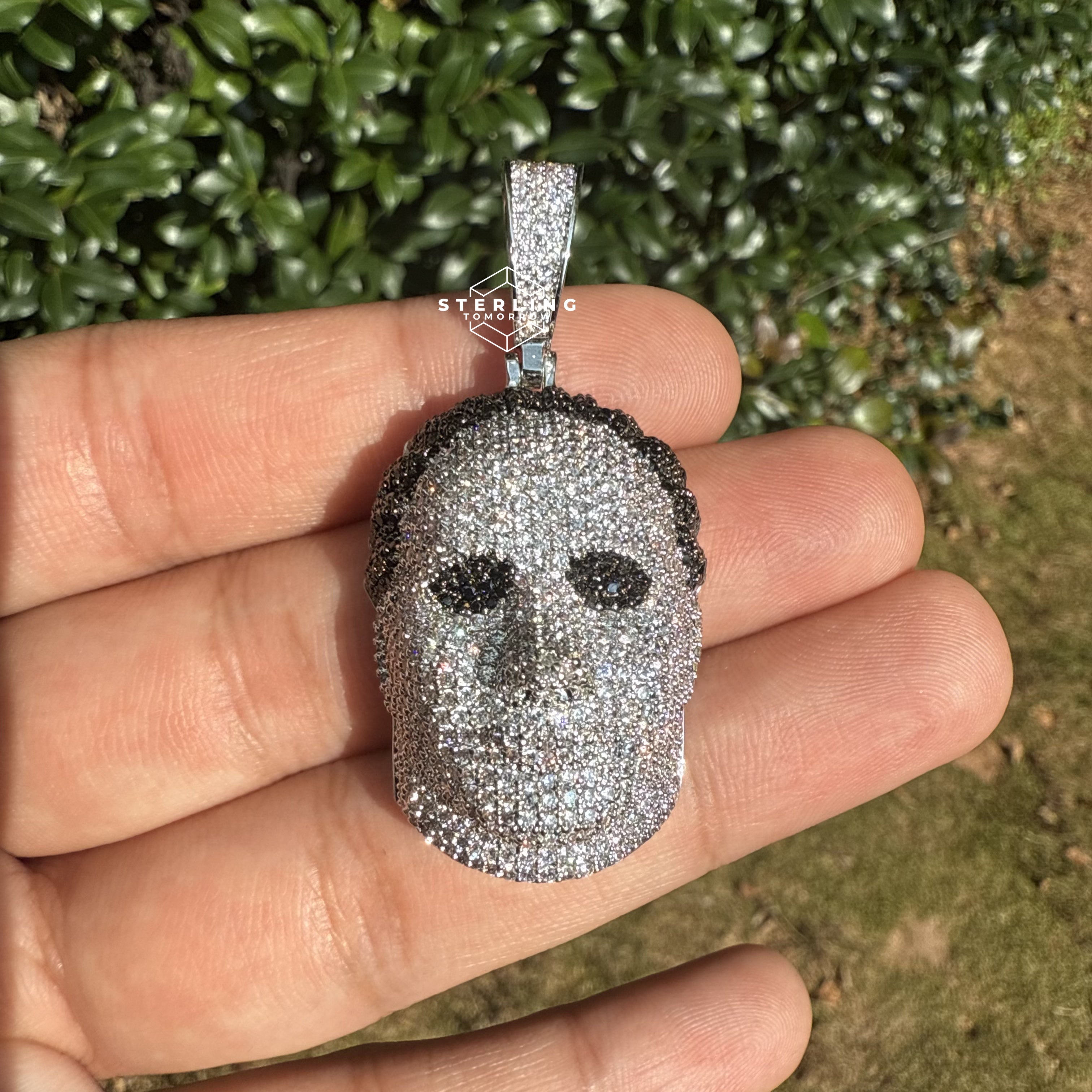 White Gold Mask Iced Out Horror Pendant