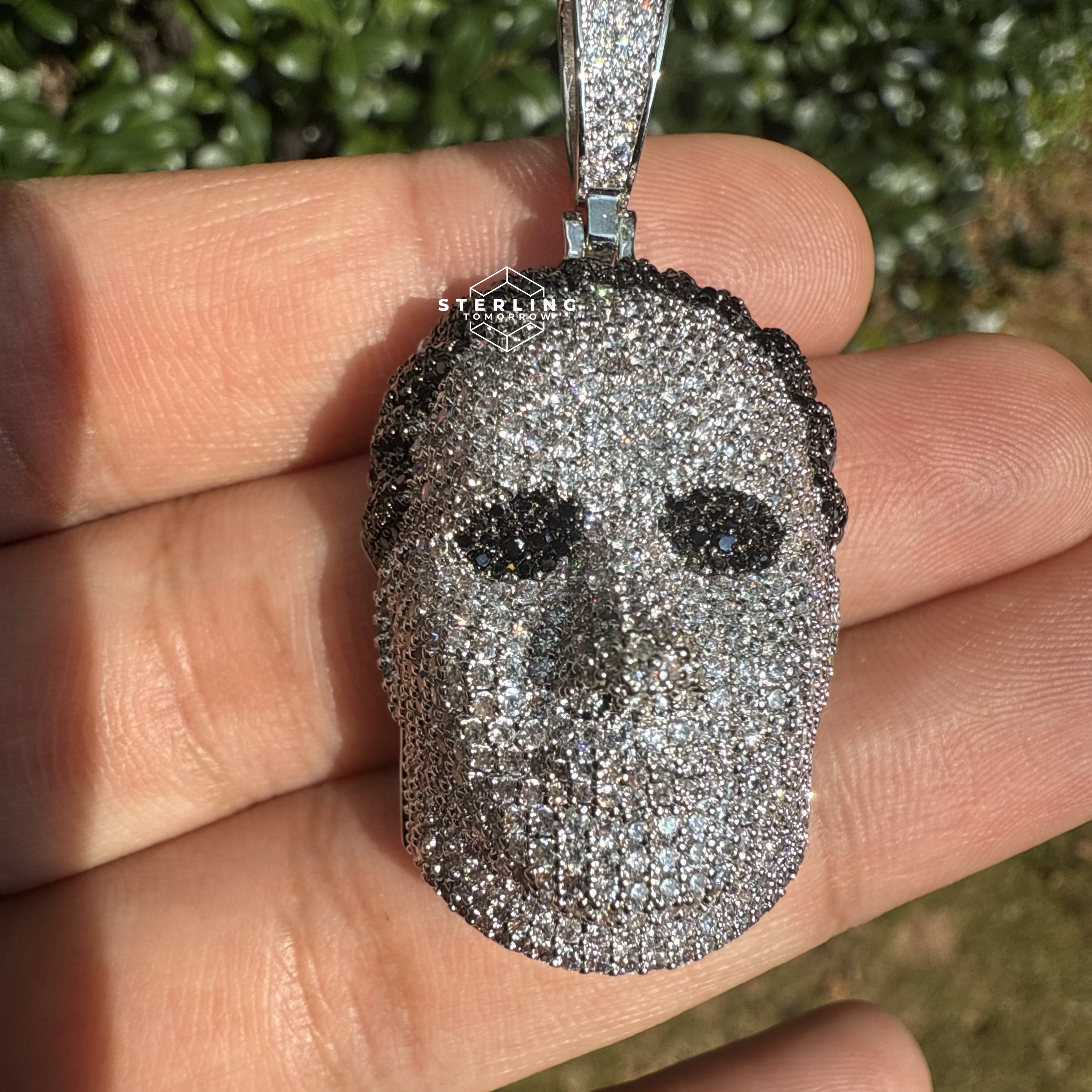 White Gold Mask Iced Out Horror Pendant