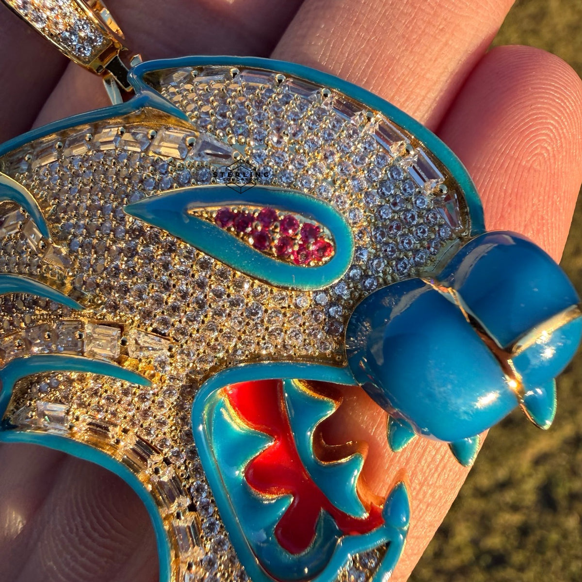 Dragon Cat Iced Enamel 14k Gold Plated Pendant
