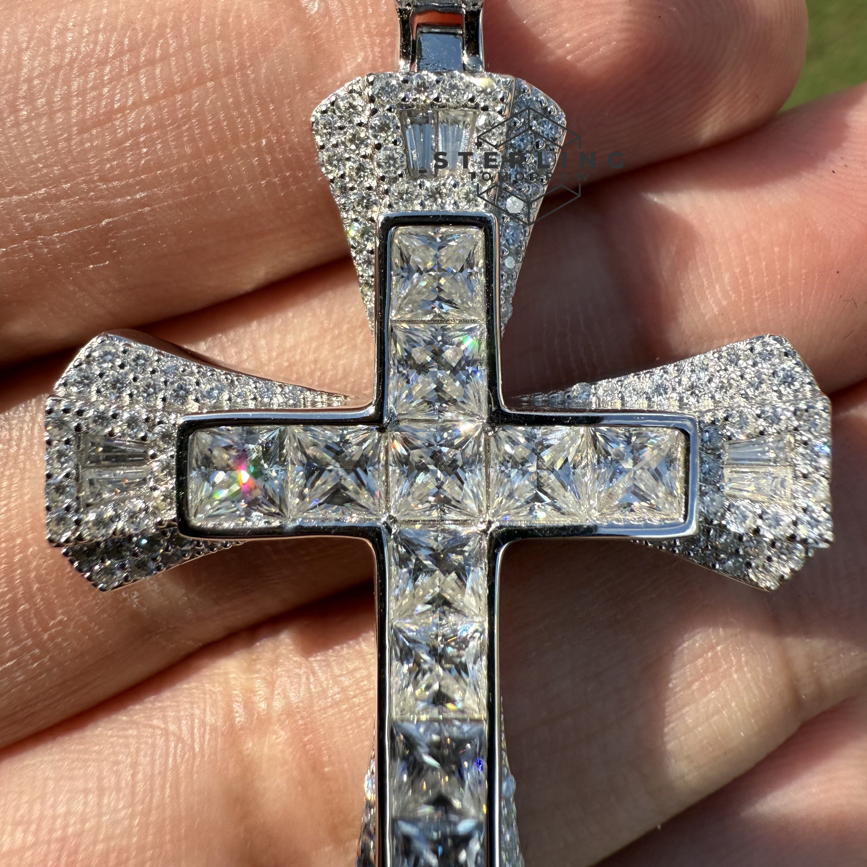 Princess Cut Iced Out Moissanite Cross Pendant