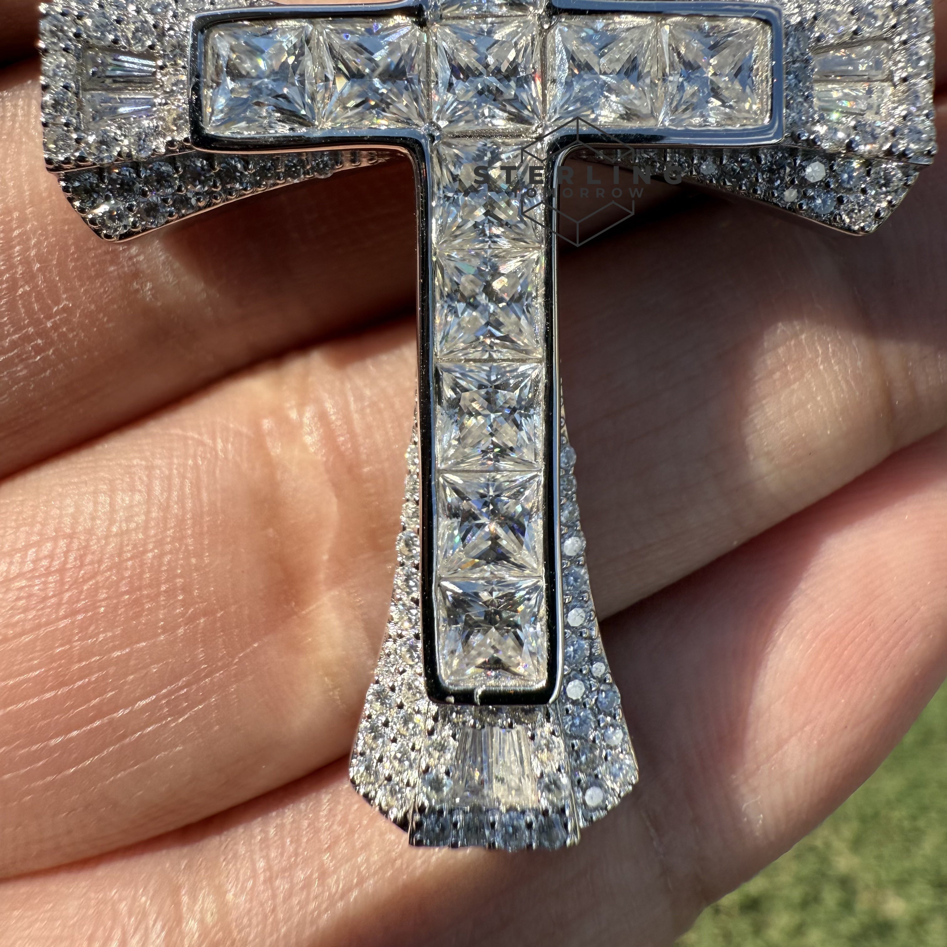 Princess Cut Iced Out Moissanite Cross Pendant