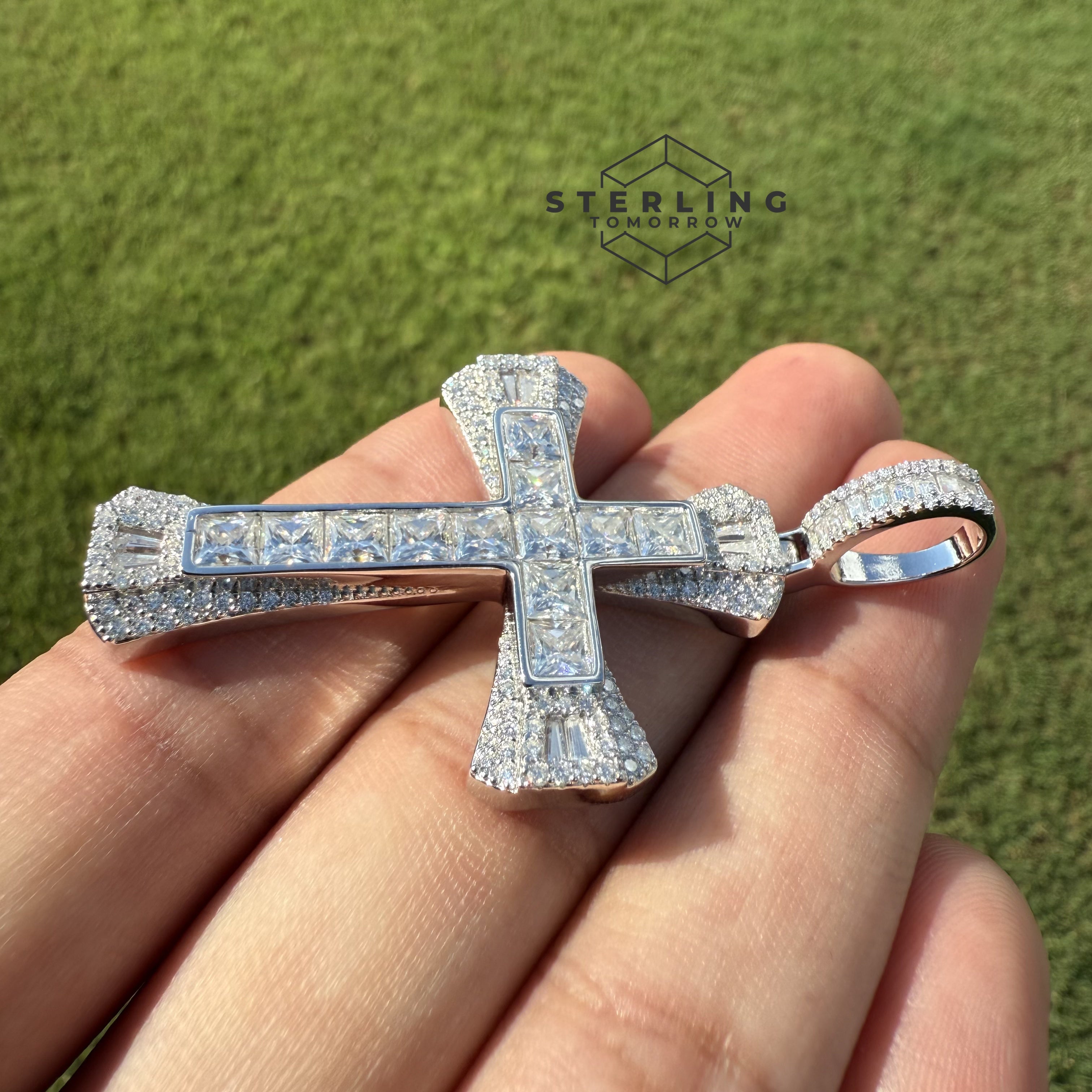 Princess Cut Iced Out Moissanite Cross Pendant