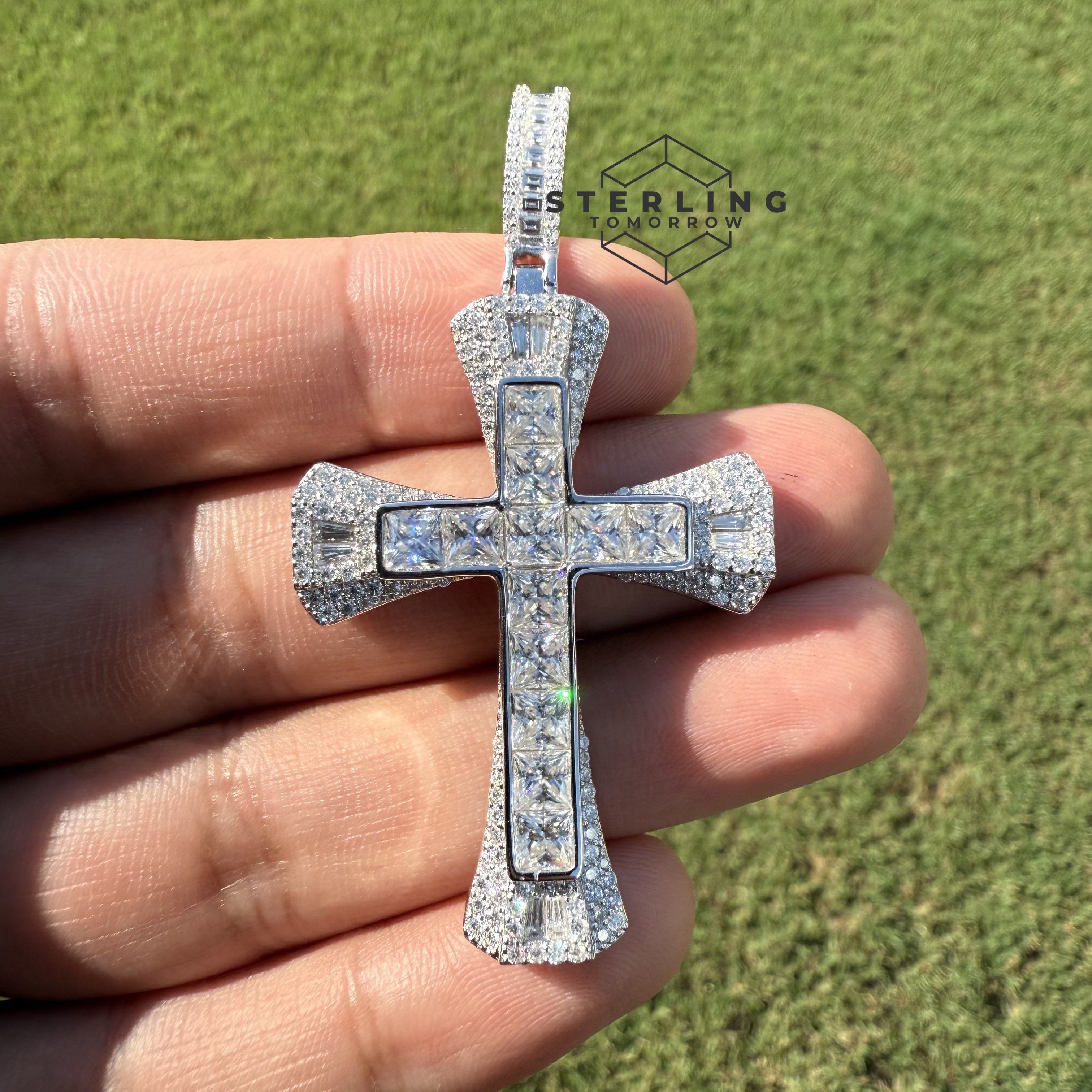 Princess Cut Iced Out Moissanite Cross Pendant