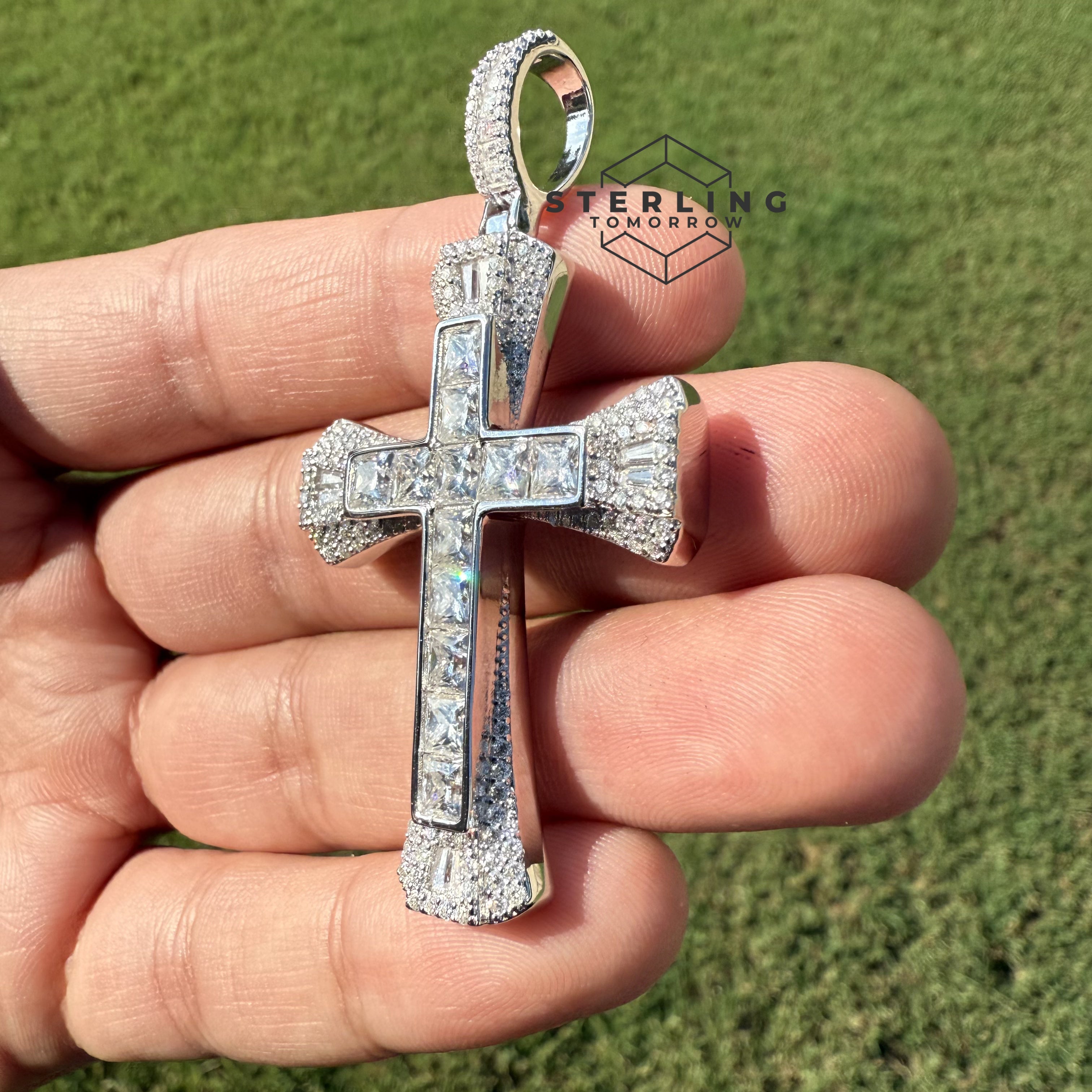 Princess Cut Iced Out Moissanite Cross Pendant