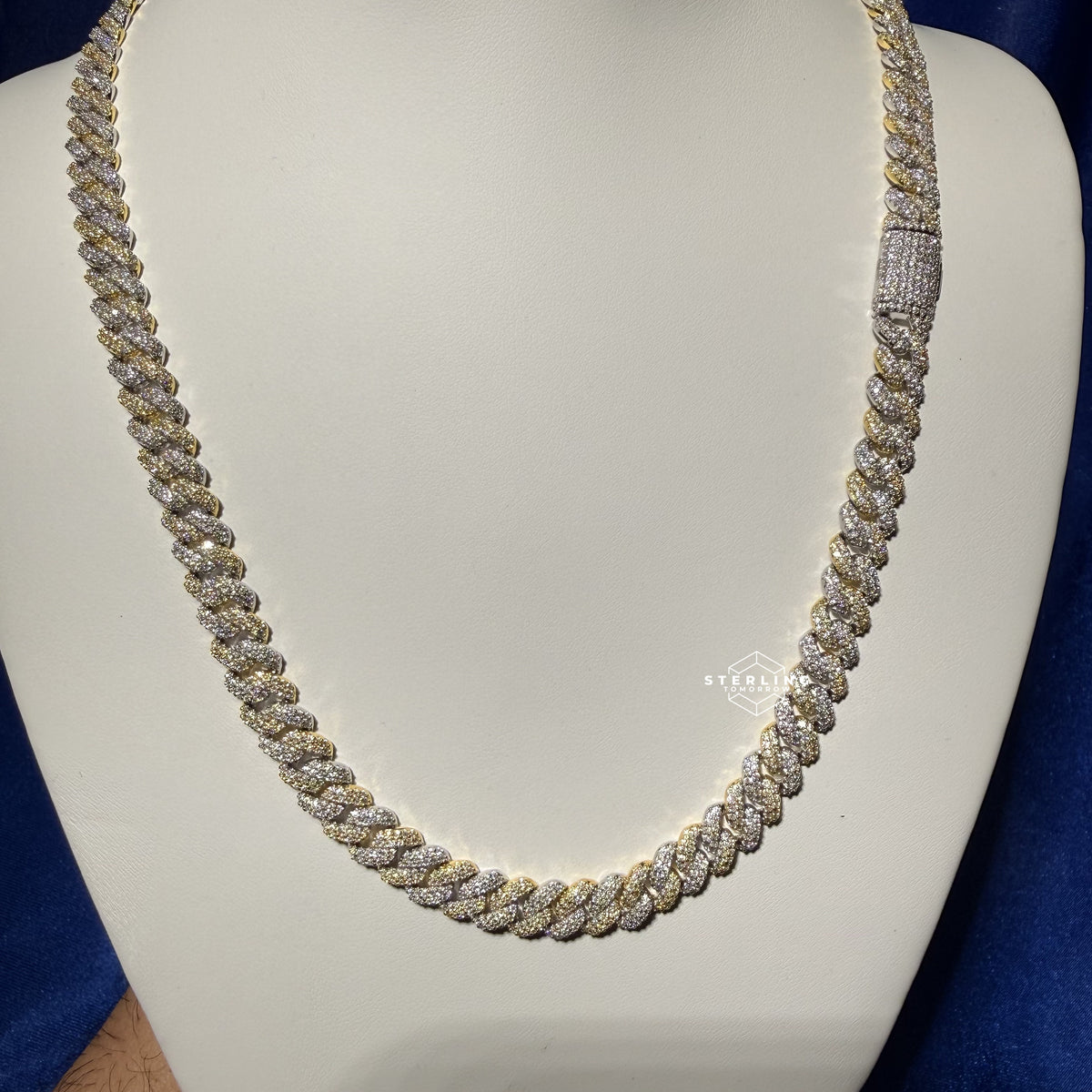8mm Gold Two-Tone Moissanite Cuban Chain - 925 Sterling Silver