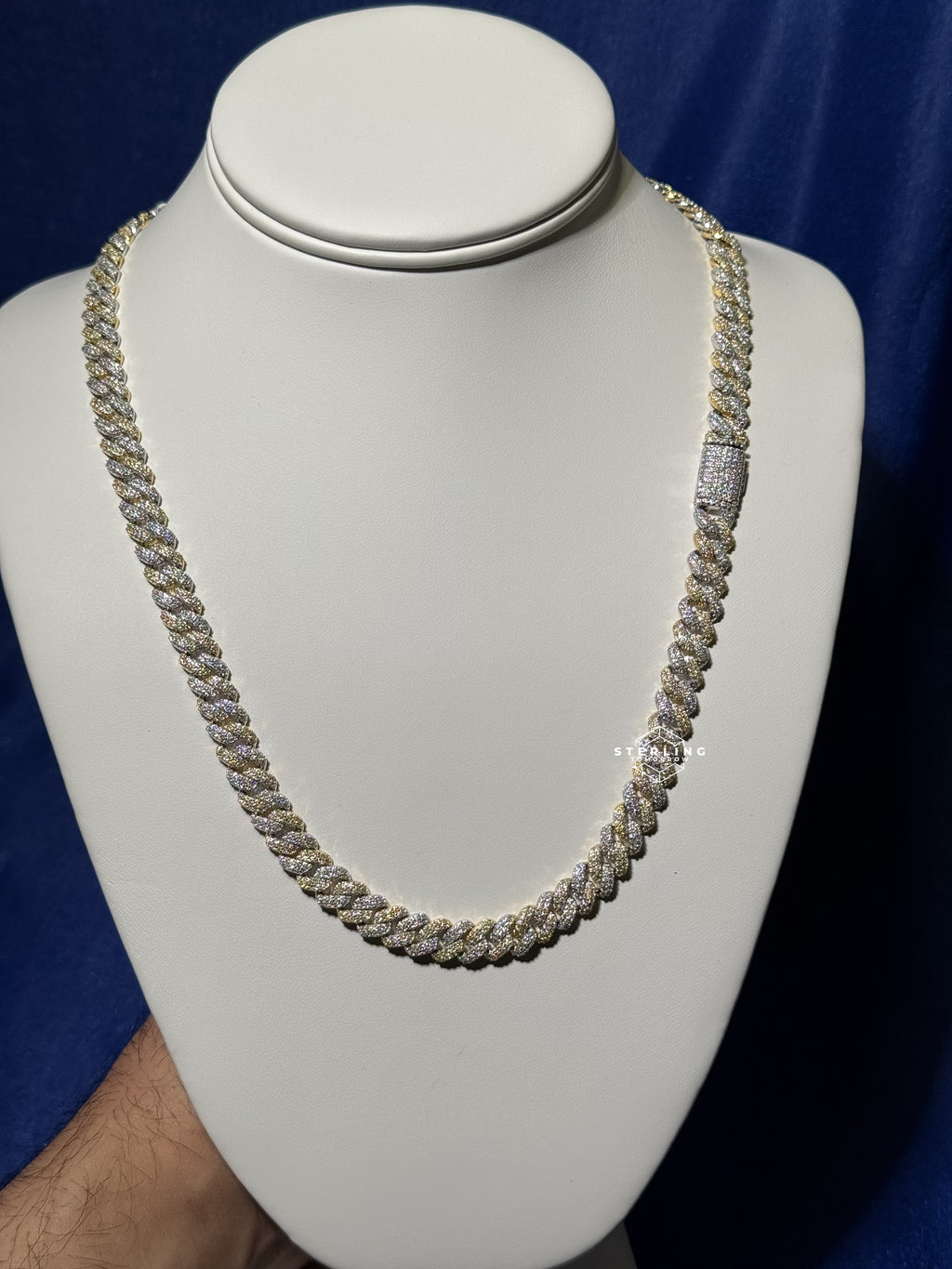 8mm Gold Two-Tone Moissanite Cuban Chain - 925 Sterling Silver