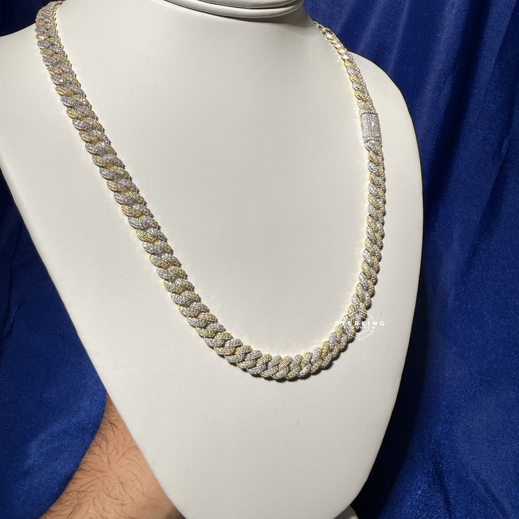 8mm Gold Two-Tone Moissanite Cuban Chain - 925 Sterling Silver