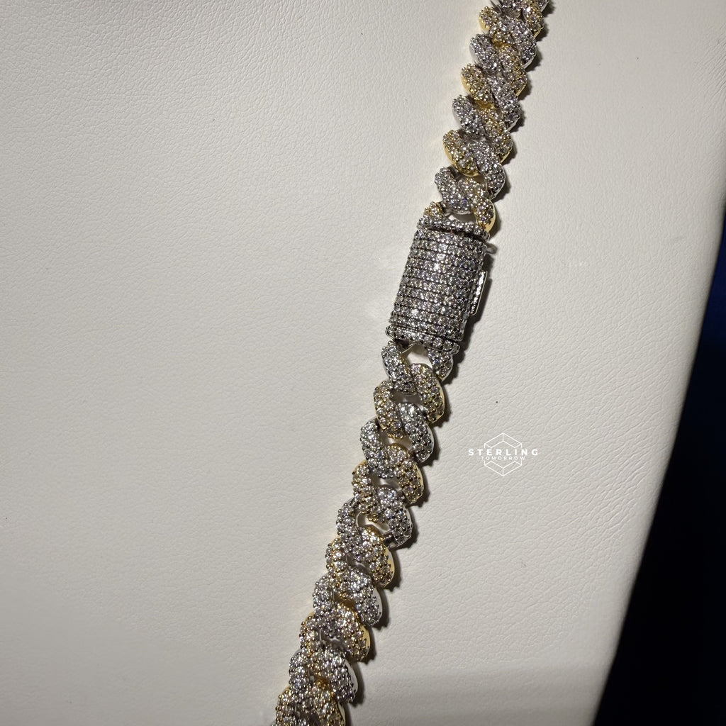 8mm Gold Two-Tone Moissanite Cuban Chain - 925 Sterling Silver
