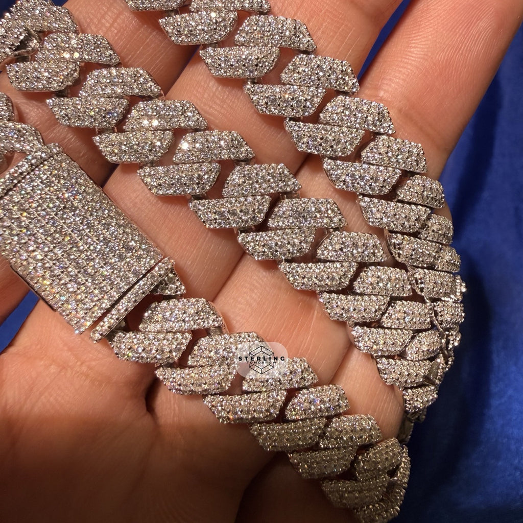 12mm 3D Moissanite Miami Cuban Prong Chain