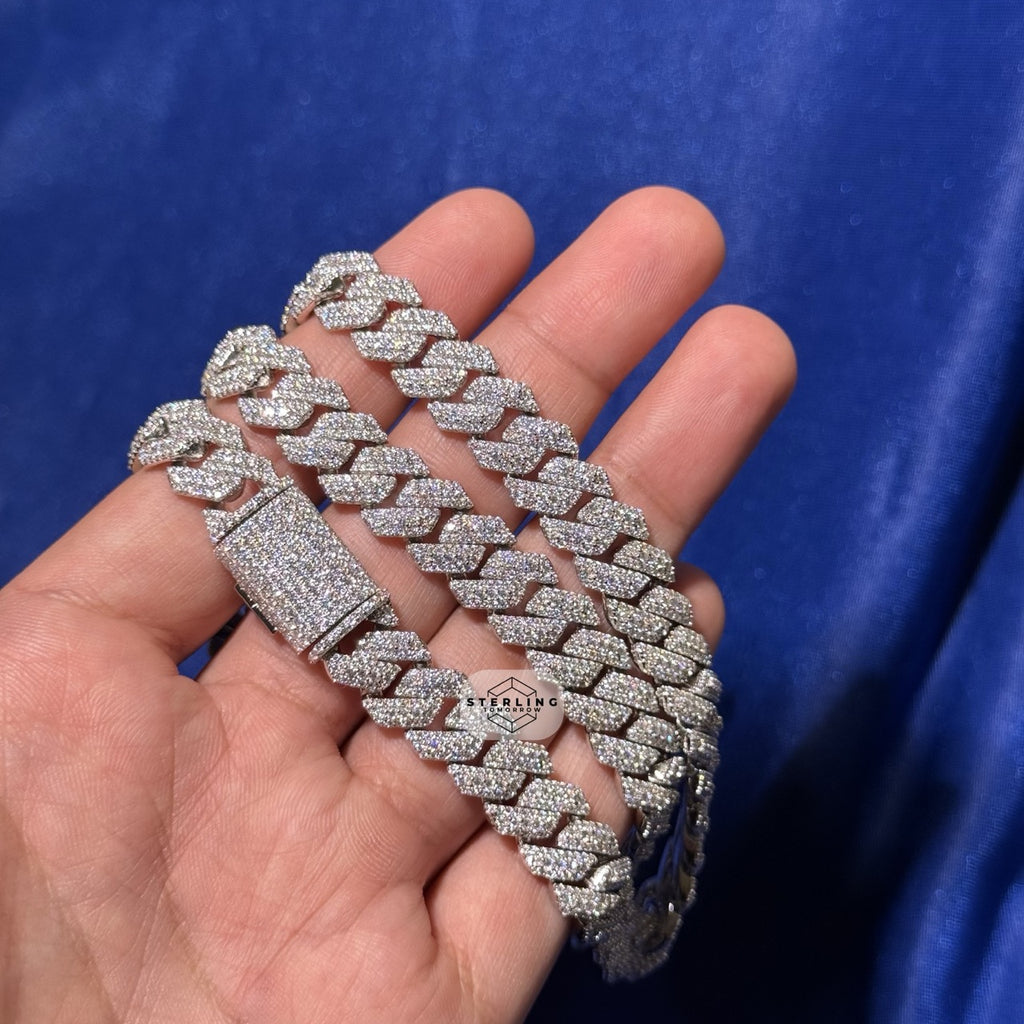 12mm 3D Moissanite Miami Cuban Prong Chain