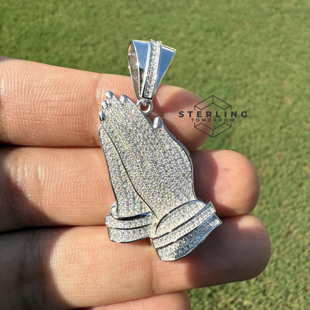 Prayer Hands Iced Out Moissanite Pendant