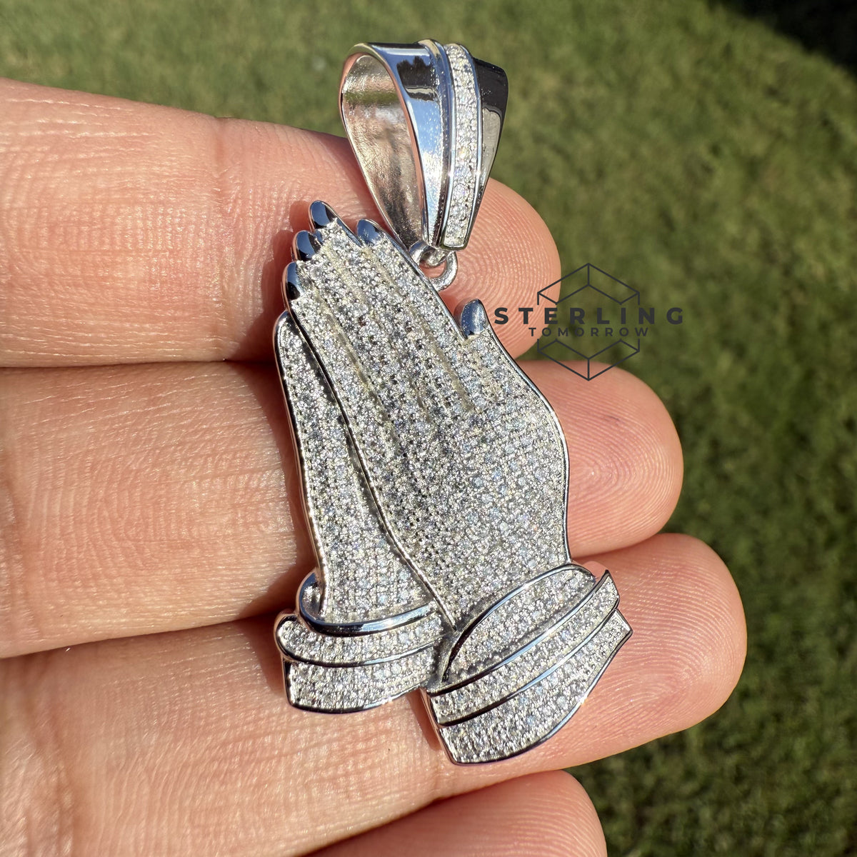 Prayer Hands Iced Out Moissanite Pendant