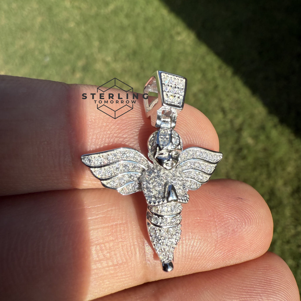 Moissanite 1.25" Angel Pendant + Steel Rope Chain