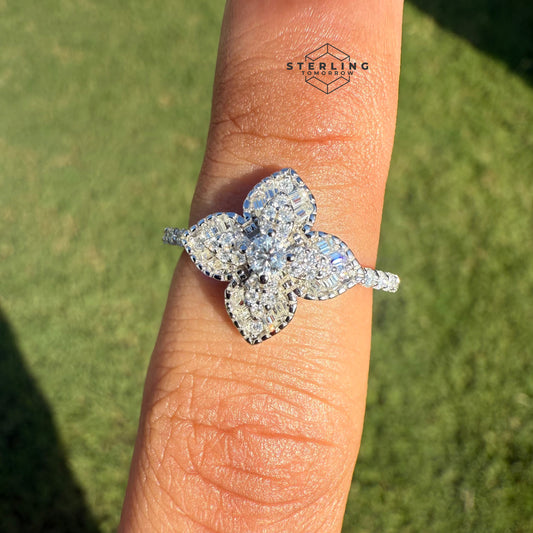 Moissanite Ladies Four Leaf Ring