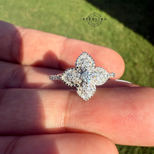 Moissanite Ladies Four Leaf Ring