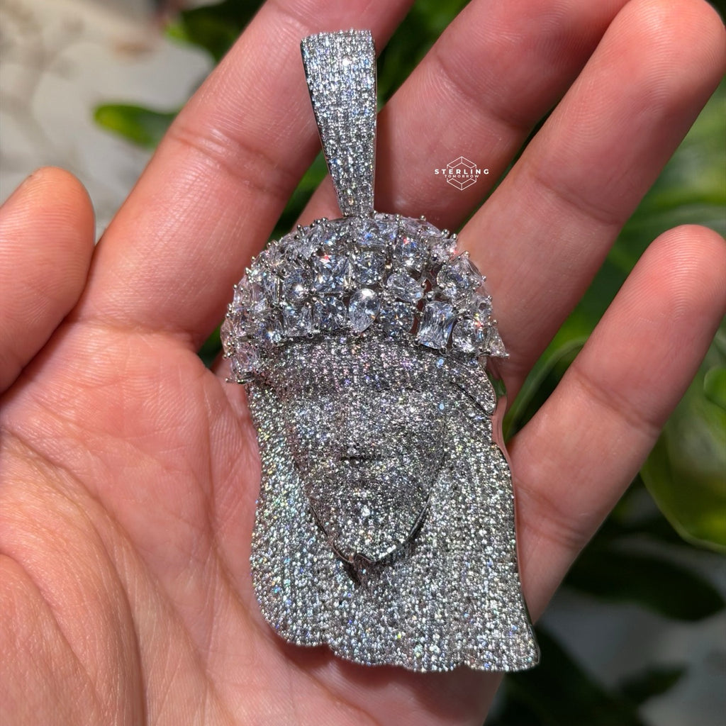14k White Gold Plated MultiCut Large Jesus Pendant