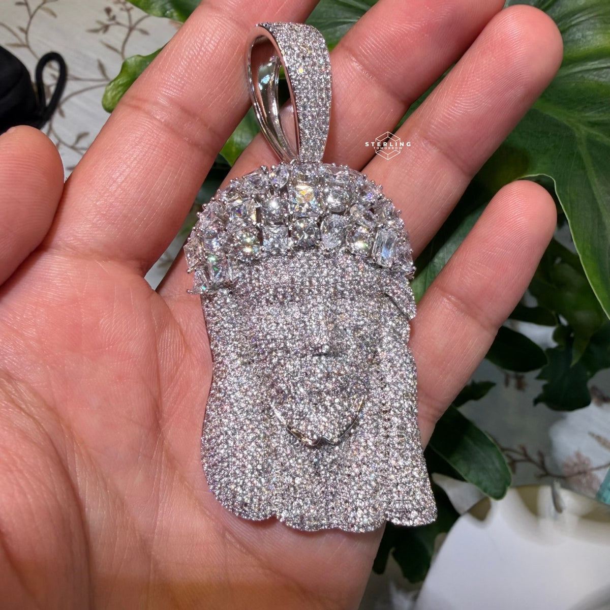 14k White Gold Plated MultiCut Large Jesus Pendant
