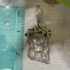 14k White Gold Plated Jesus Daisy Crown Iced Pendant