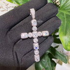 14k White Gold Plated Iced Sides Cross Pendant