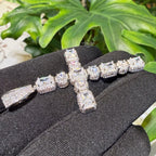 14k White Gold Plated Iced Sides Cross Pendant