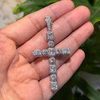 14k White Gold Plated Iced Sides Cross Pendant