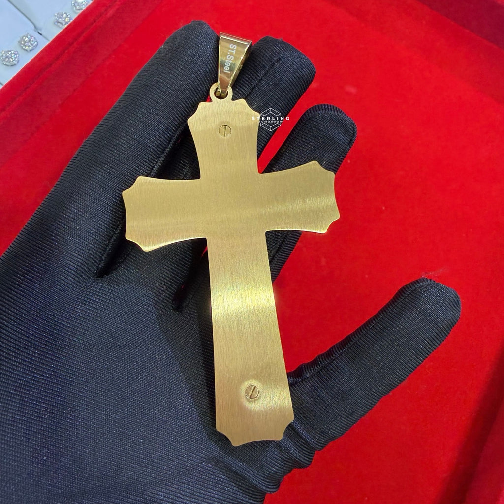 Large Gold Steel 3D Cross Pendant