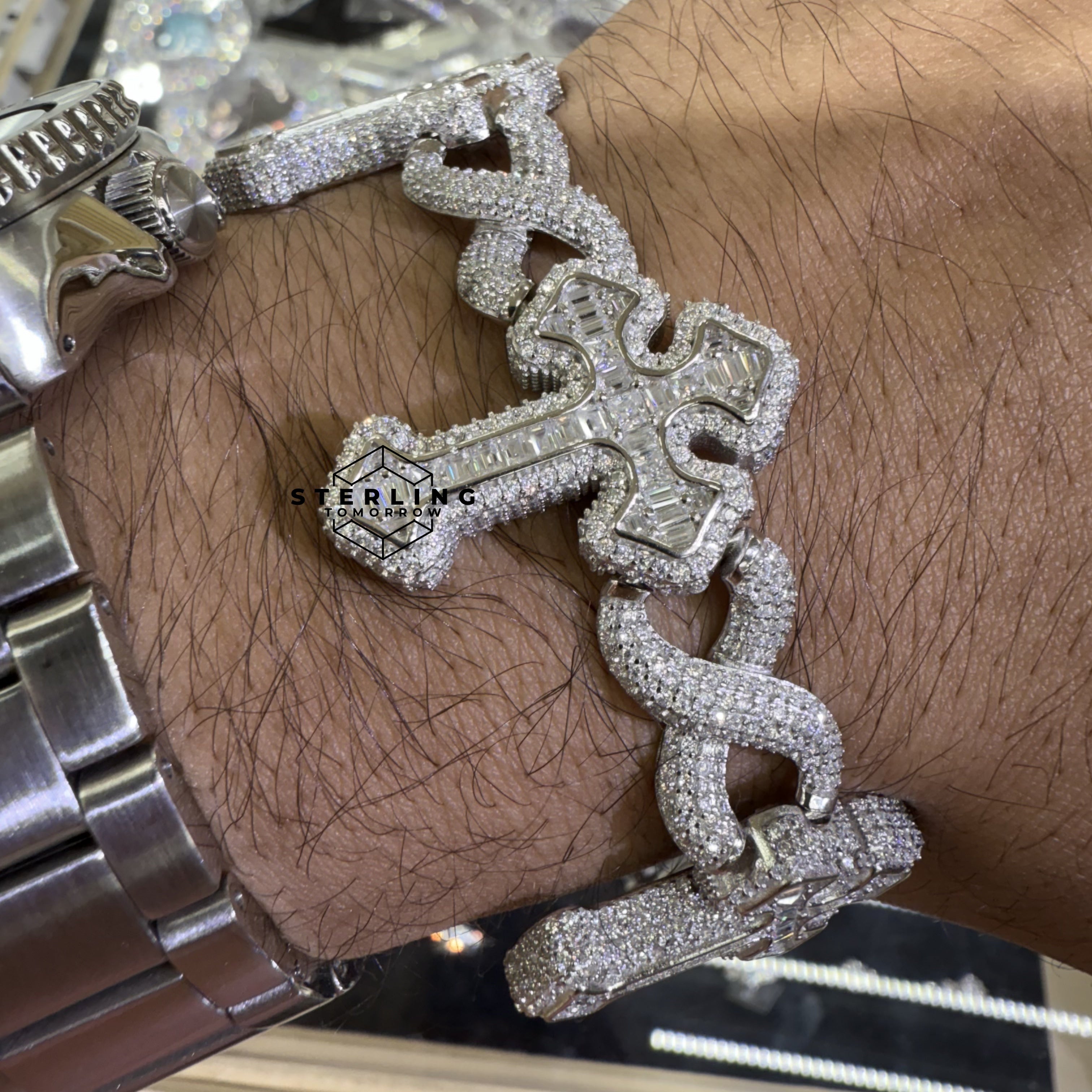 Moissanite Cross Infinity Bracelet 8"