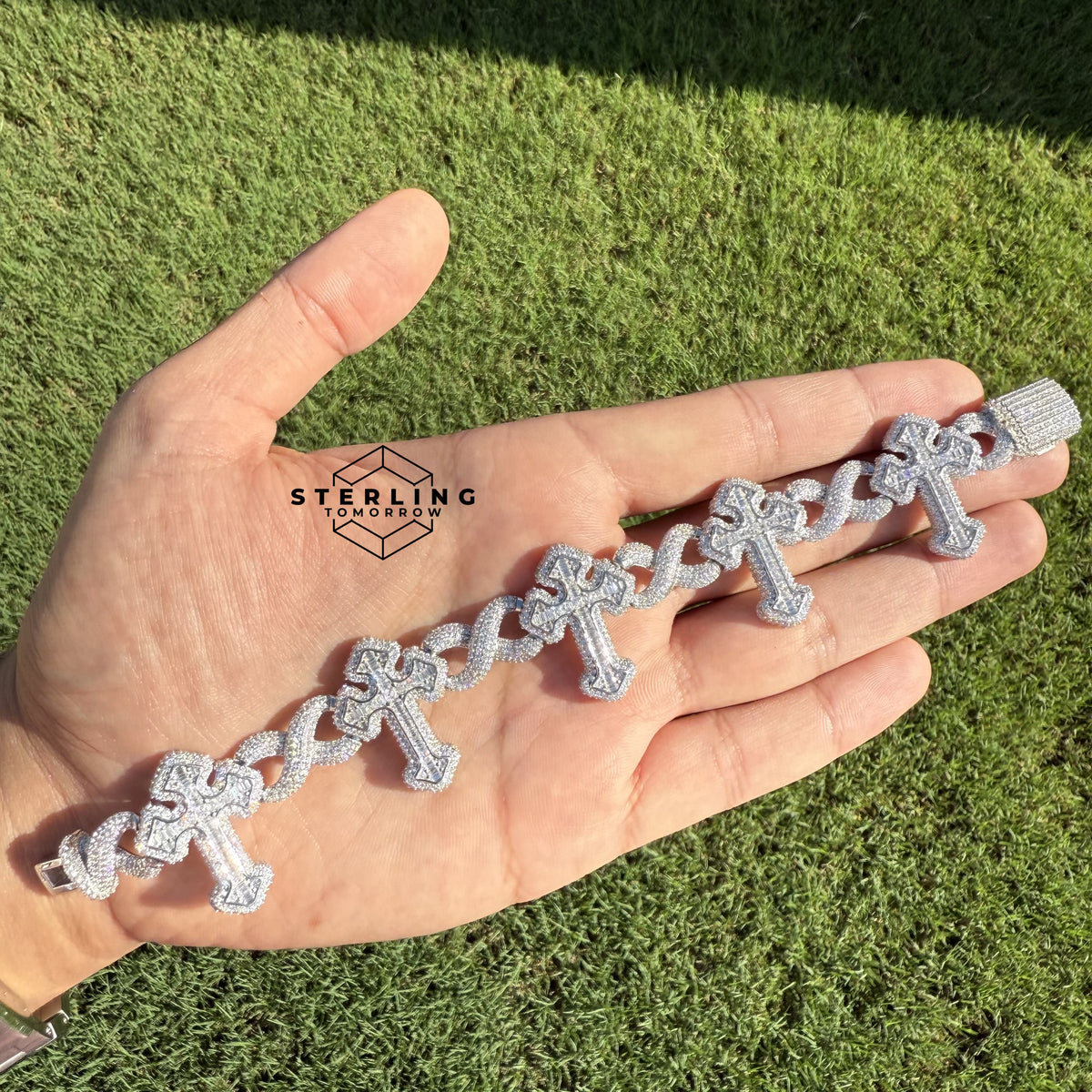 Moissanite Cross Infinity Bracelet 8"