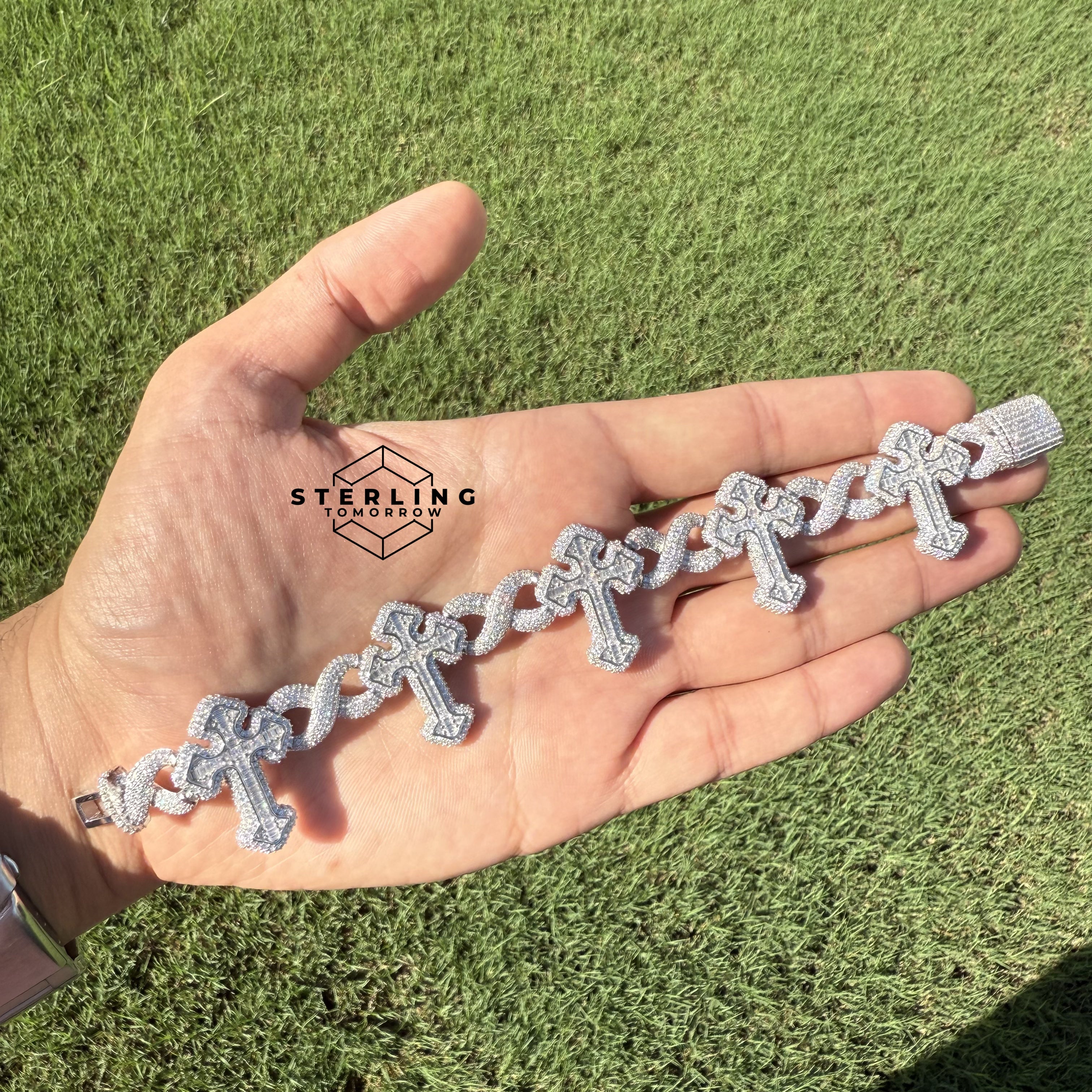 Moissanite Cross Infinity Bracelet 8"
