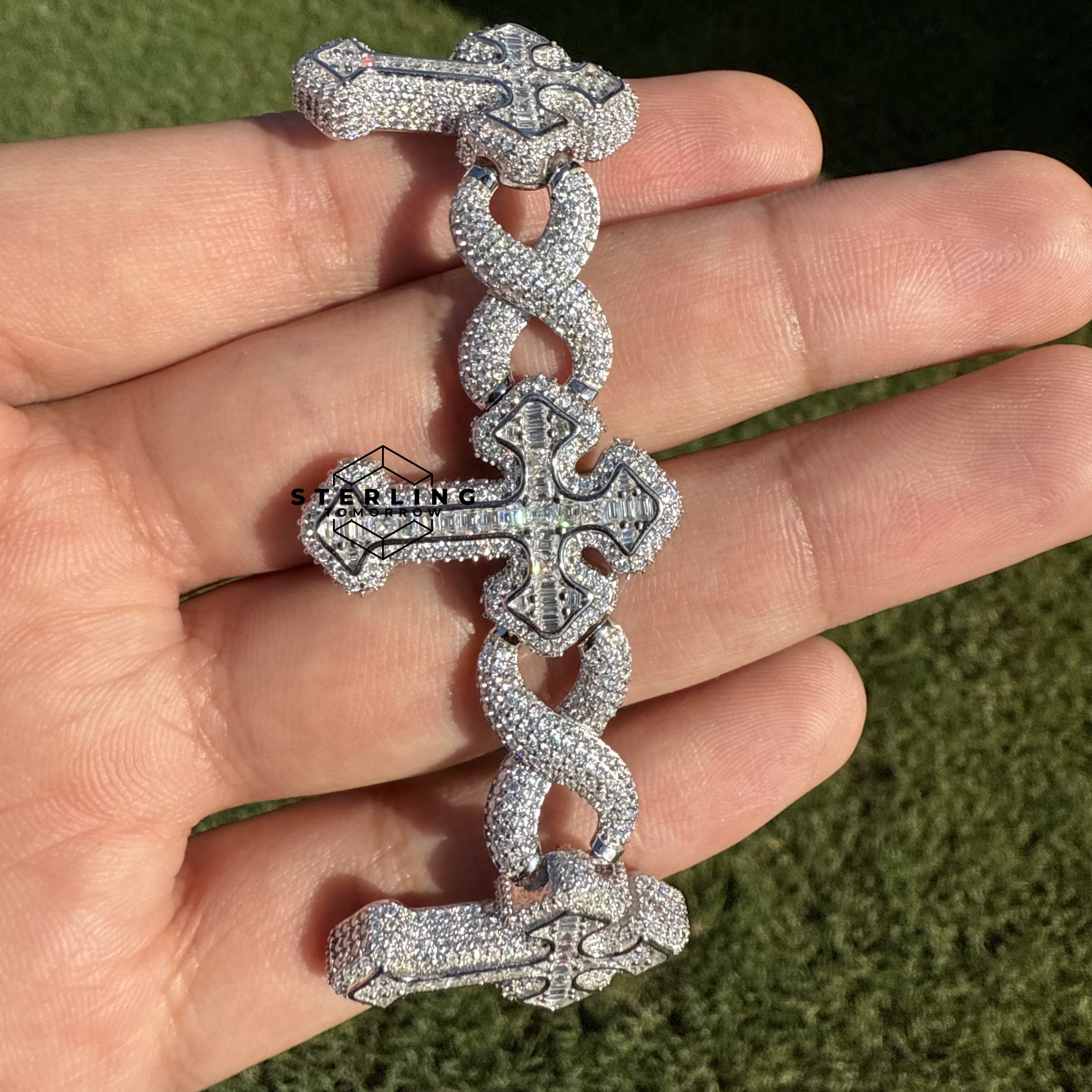 Moissanite Cross Infinity Bracelet 8"