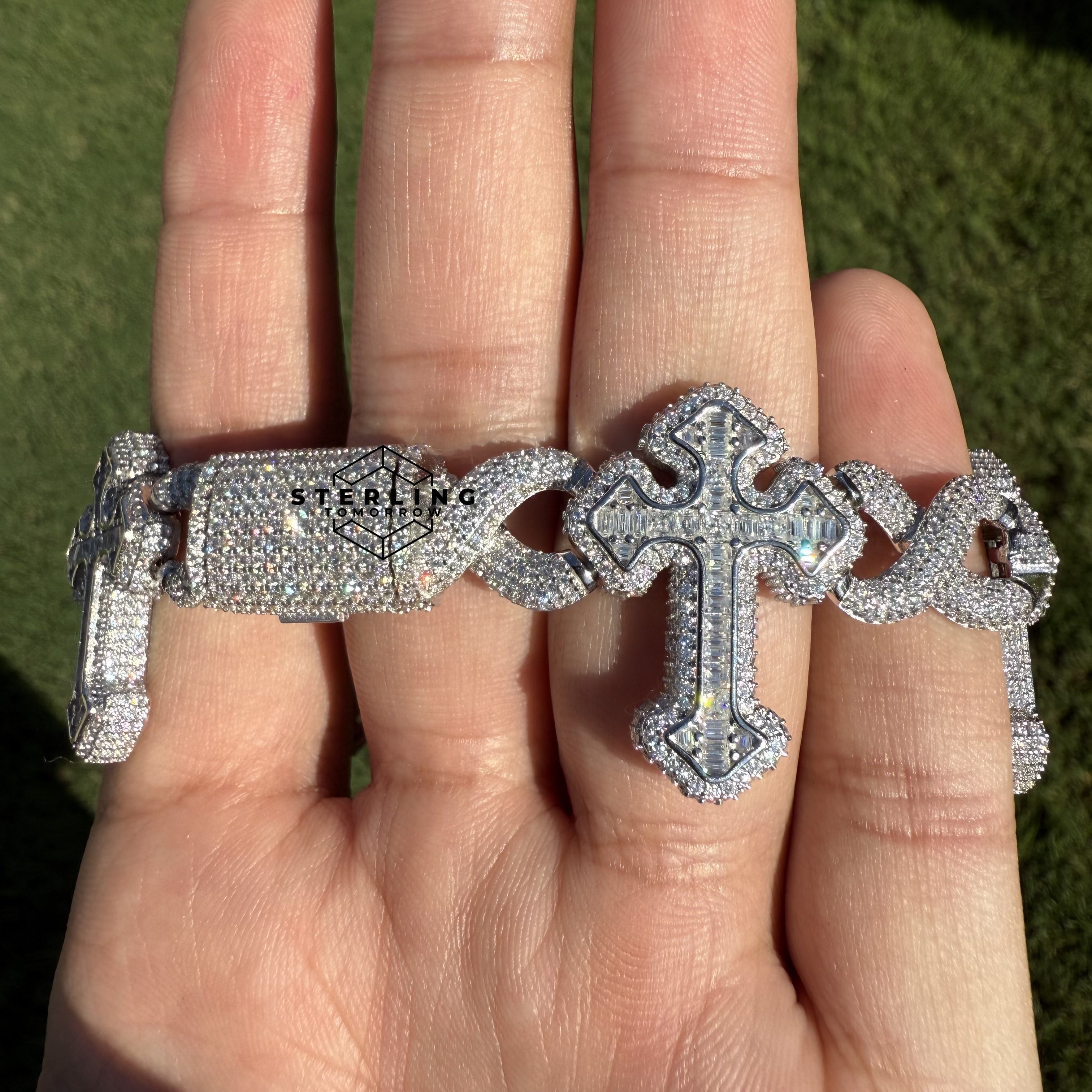 Moissanite Cross Infinity Bracelet 8"