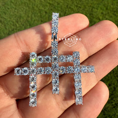 Triple Cross Iced Out Silver Tone Pendant
