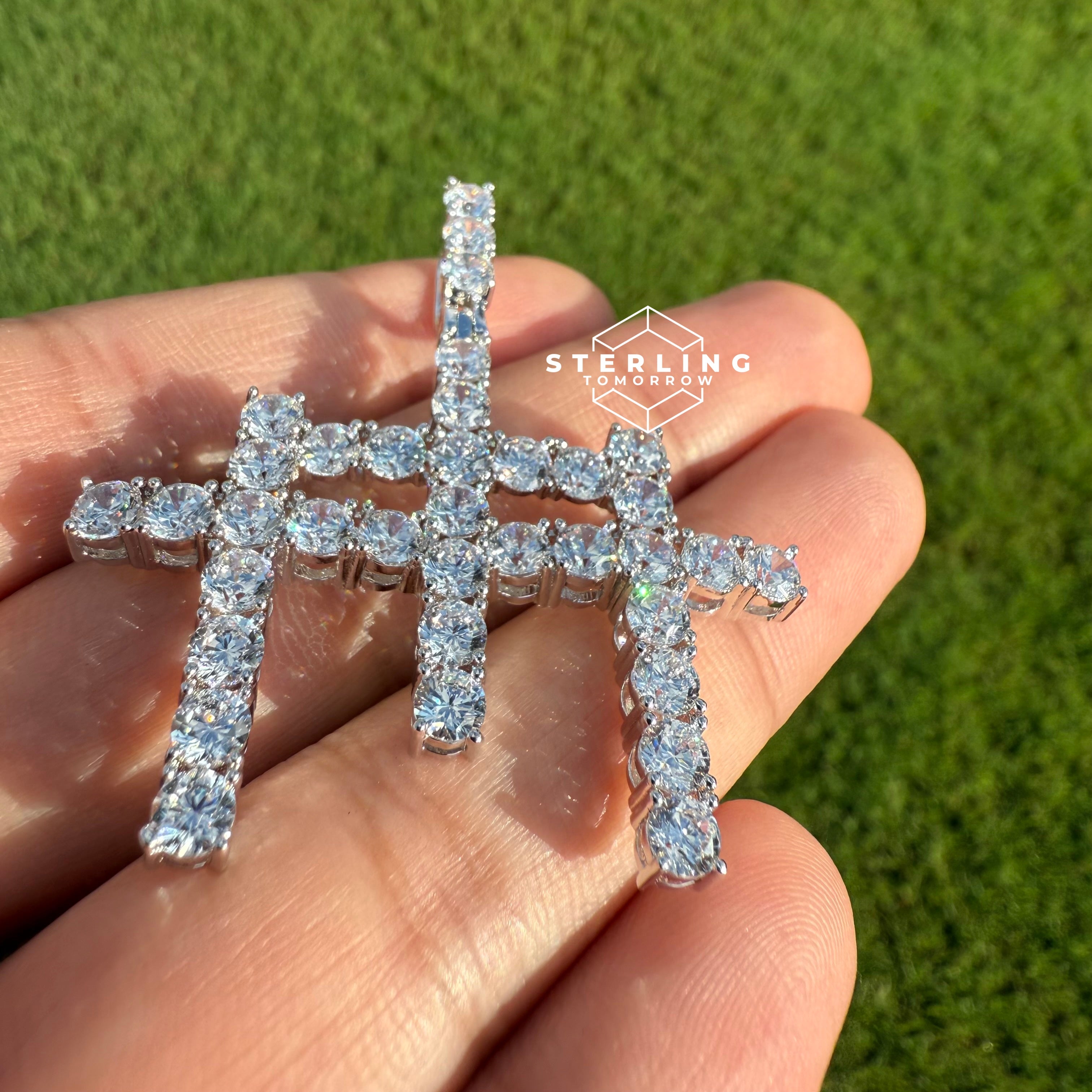 Triple Cross Iced Out Silver Tone Pendant