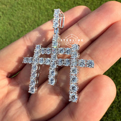 Triple Cross Iced Out Silver Tone Pendant