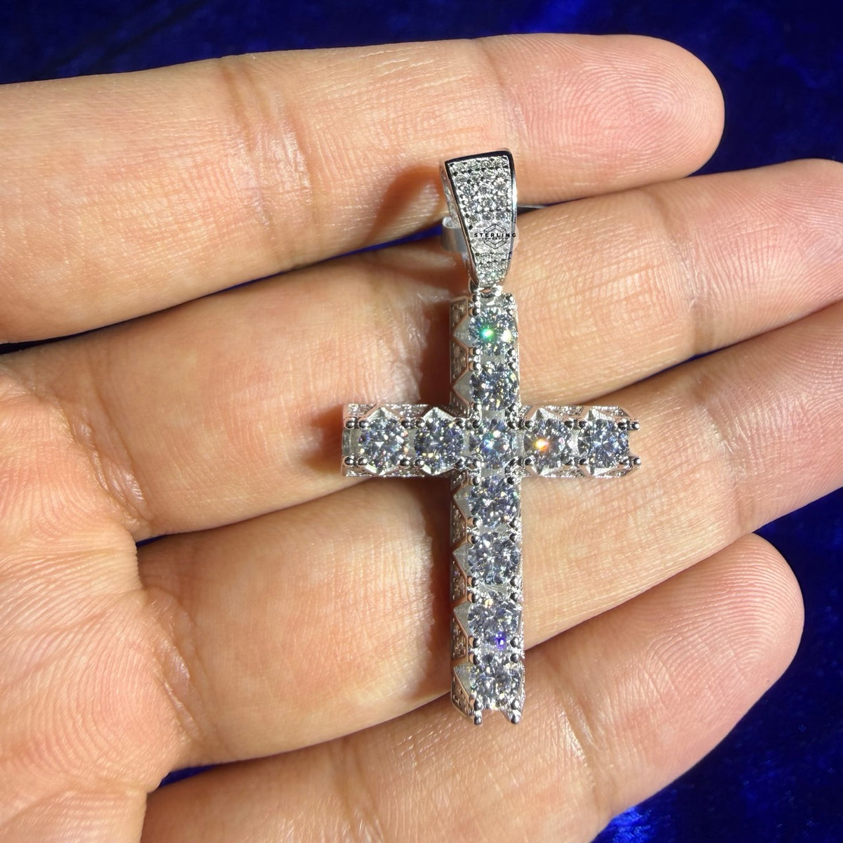 Moissanite Fully Iced Tennis Cross Pendant
