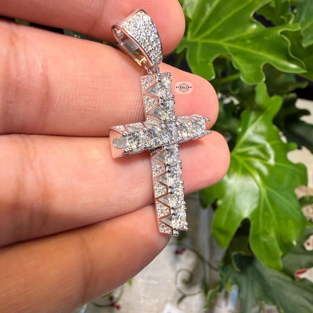 Moissanite Fully Iced Tennis Cross Pendant